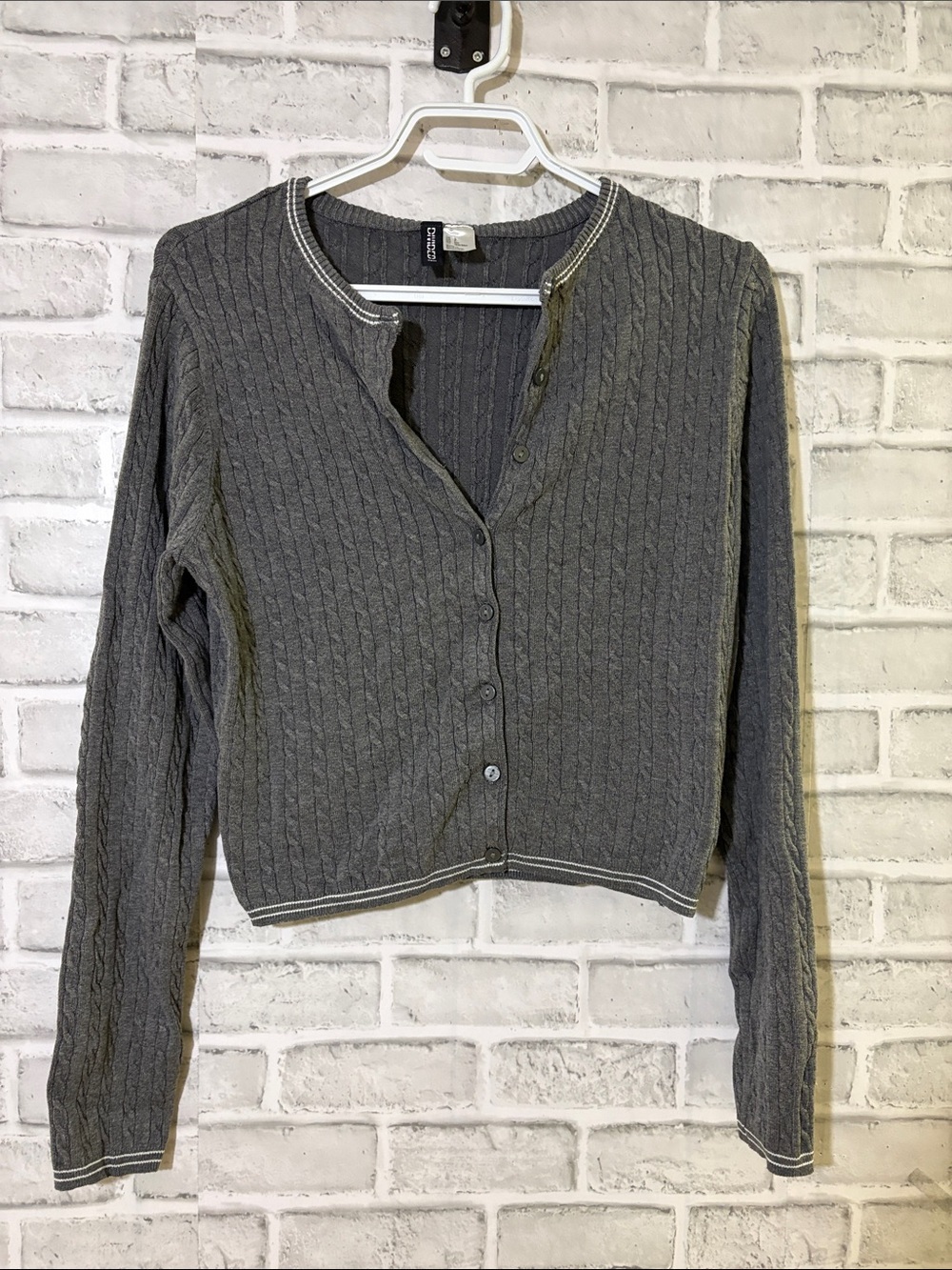 H&M Divided Gray Cable-Knit Button-Front Cardigan Sweater, small